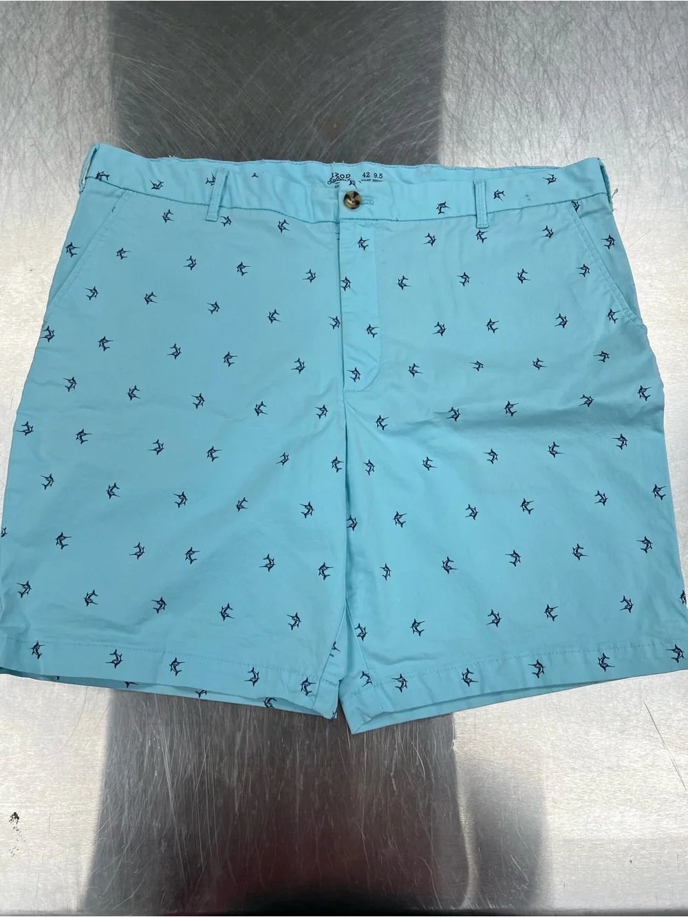 Izod Light Blue Printed Men’s Flat Front Shorts 42